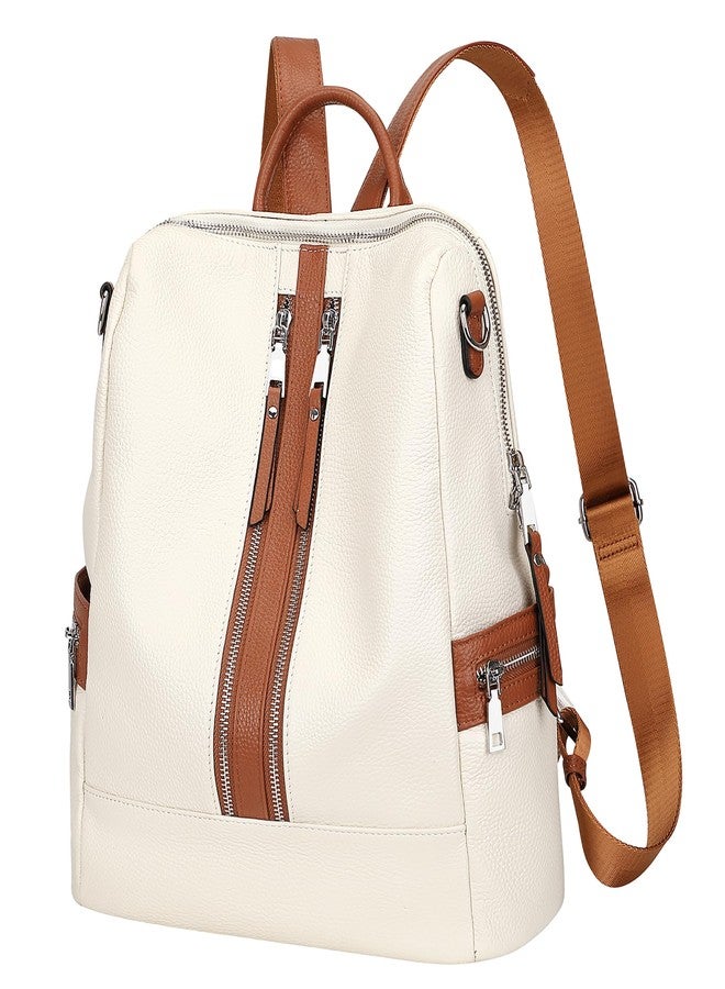 ALTOSY Genuine Leather Backpack Purse for Women Convertible Shoulder Bag Crossbody Bag with Laptop Compartment, Beige/Brown, Daypack Backpacks - Image 2